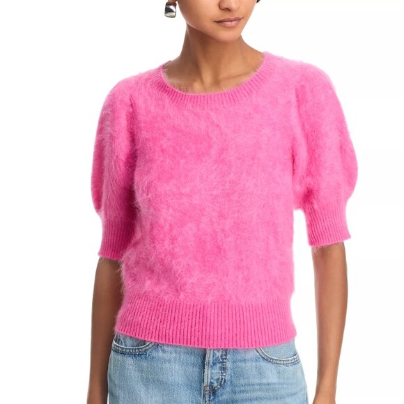 329$ PAIGE Gladiolus Cashmere Knit Top Short Sleeves Size S Cherry Jubilee Pink - Picture 3 of 3